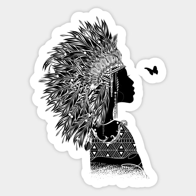 proud indian woman with headdress unique gift Sticker by Kisho